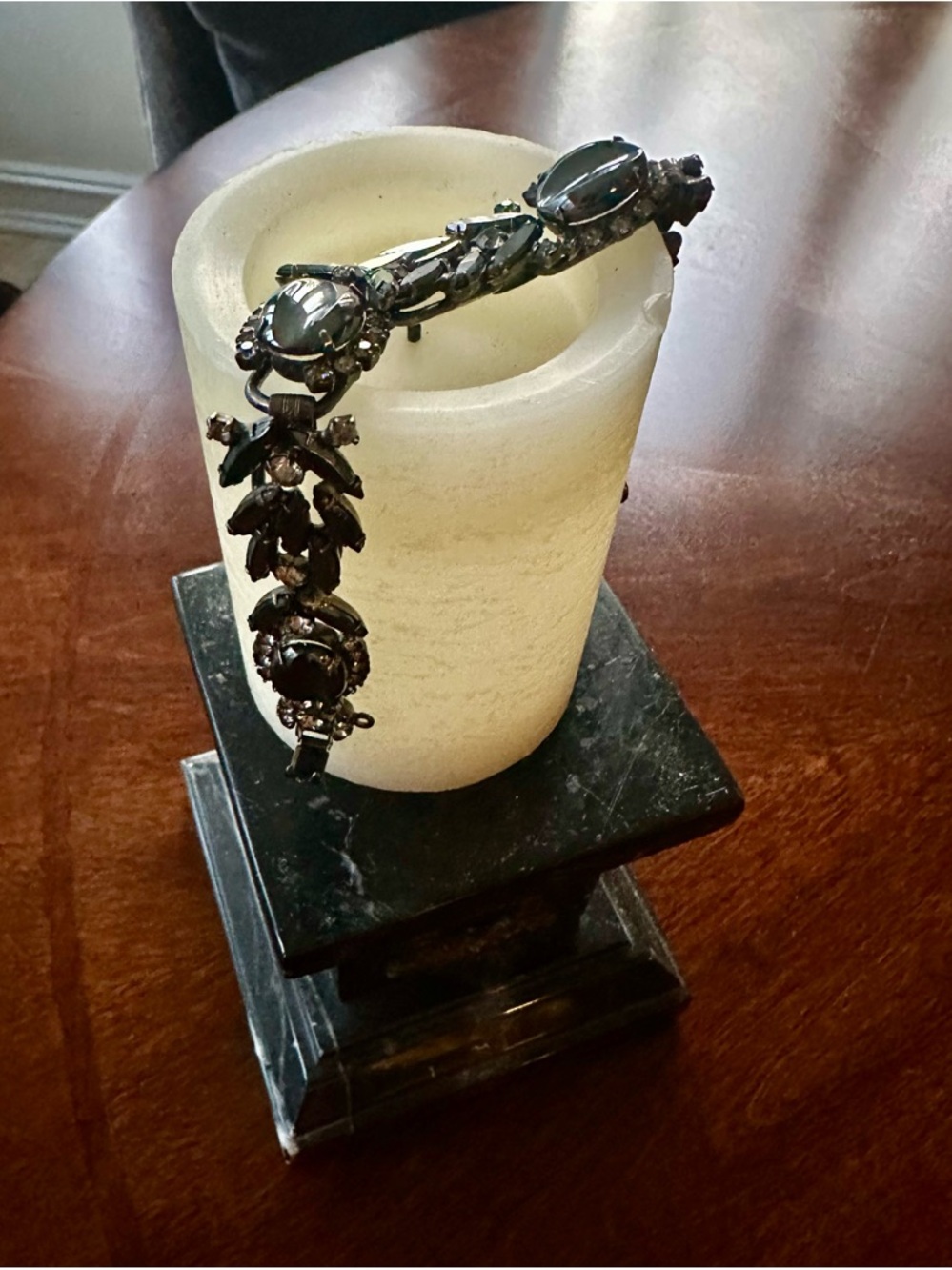 Source Unknown Gunmetal Bracelet with Clear and Smoky Stones